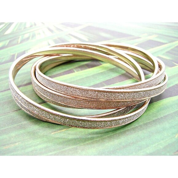 Steve Madden Glitter Design Six Interlocking Bangle Bracelets Gold-Tone 1 Piece - Picture 1 of 11